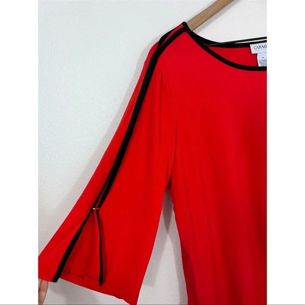 Carmen Marc Valvo Red Black Women's Top 1X - Picture 4 of 6